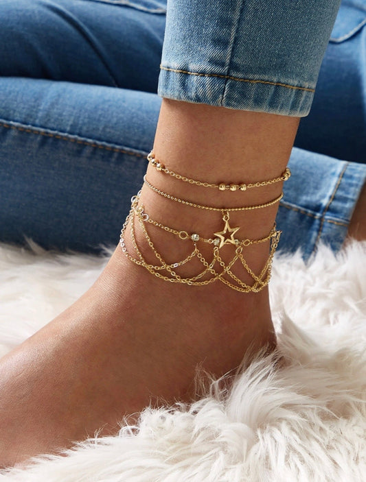 Star & Chain Anklet Set